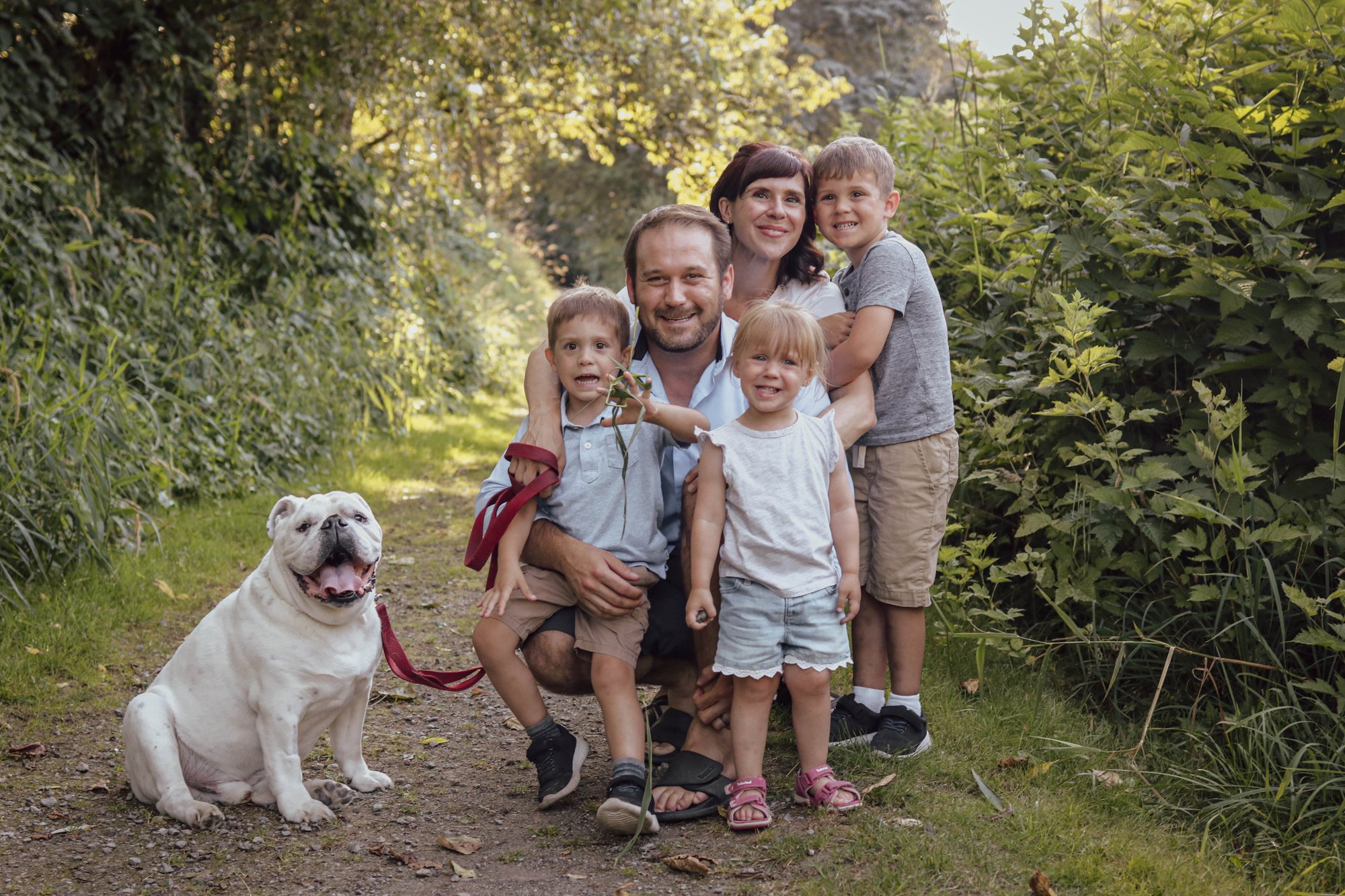 Family and bulldog on the trail — McManus Photography